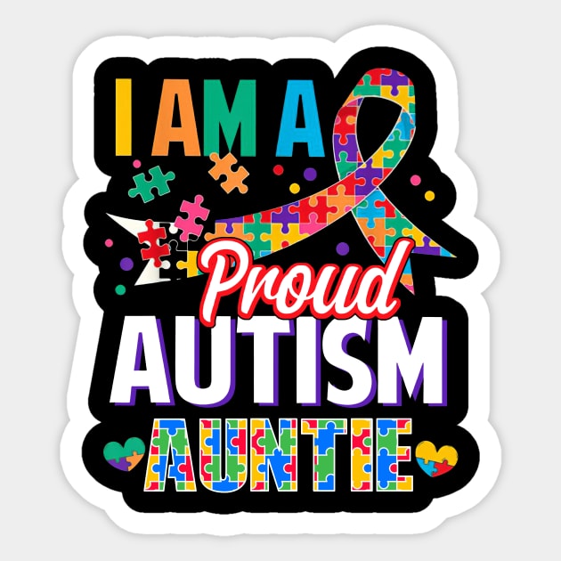 I Am A Proud Autism Auntie Autism Awareness Ribbon Sticker by Red and Black Floral